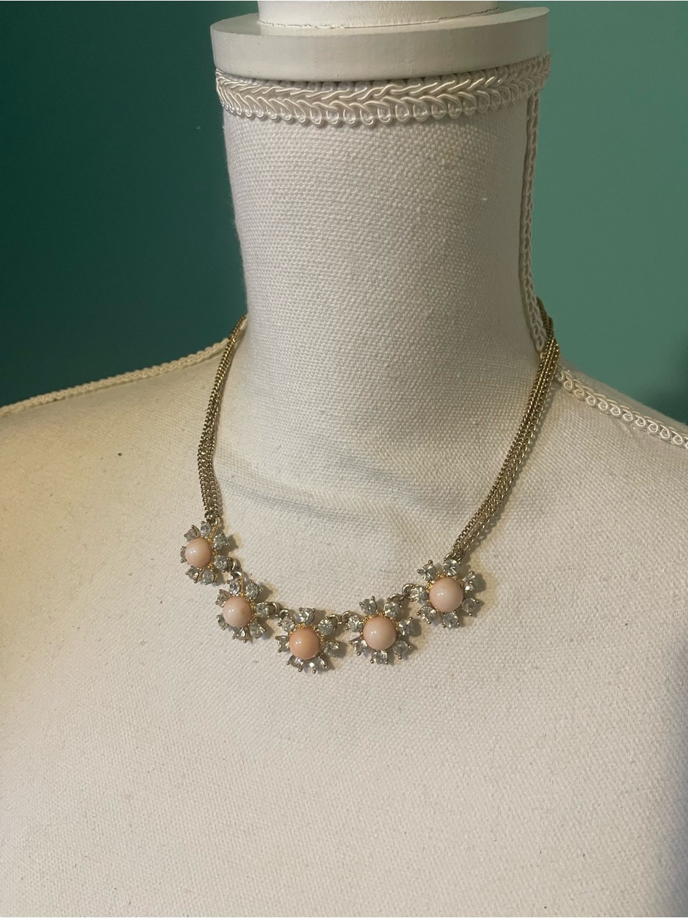 Gold Chain Necklace with Pink Floral Stone Accents - Women Jewelry